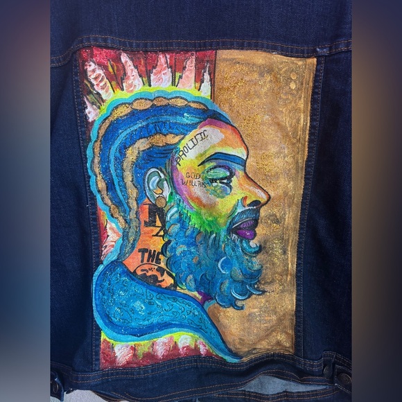 Nipsey Hussle The Marathon Continues Hand Painted Tribute Denim Jacket XXL - Picture 9 of 9